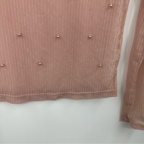 Dizzylizzy Blush Pink Sheer Pearl Long Sleeve Shirt Size Medium - Picture 4 of 7